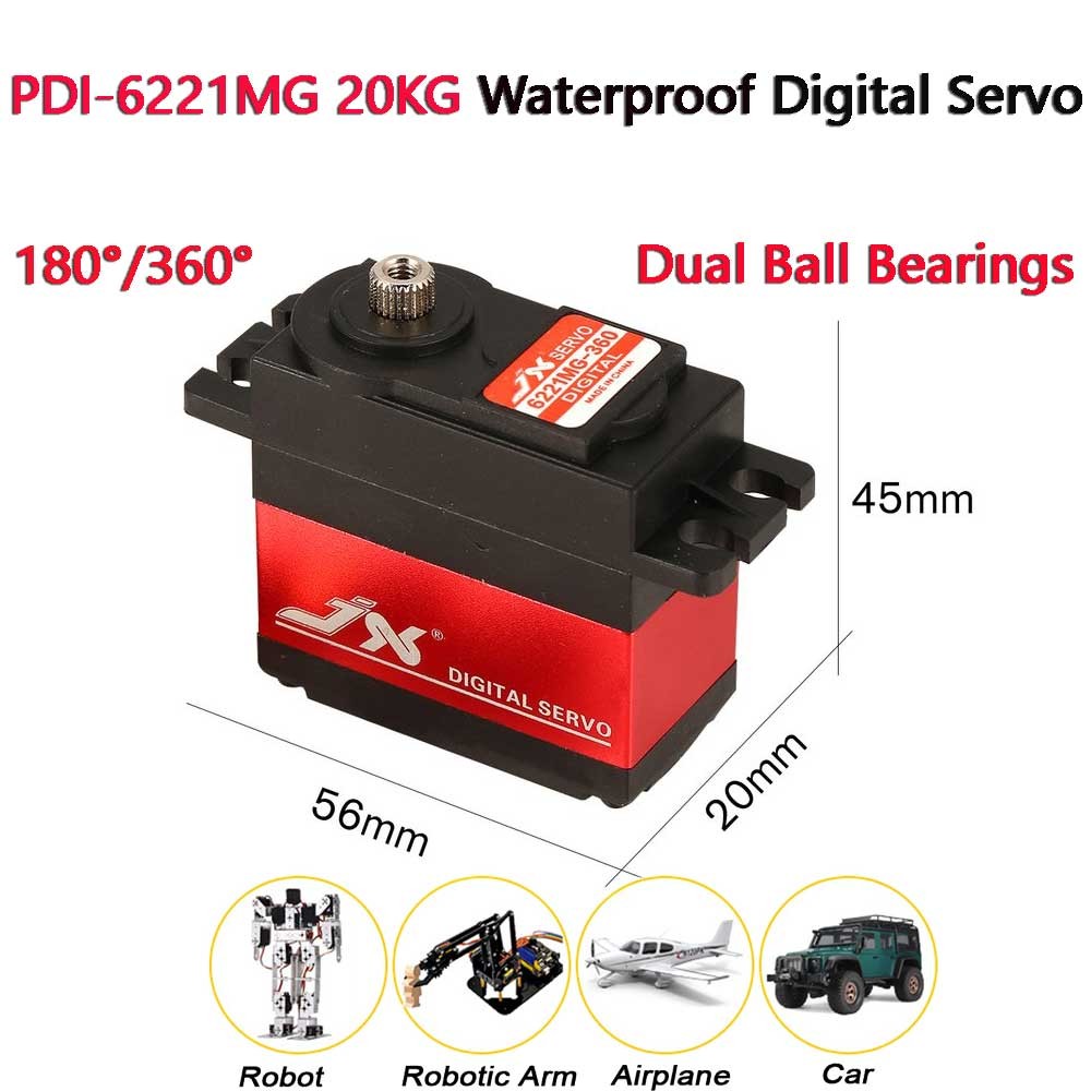 JX PDI-6221MG 20KG เซอร์โวดิจิตอล 180°/360° เกียร์โลหะแรงบิดสูงกันน้ําสําหรับ 1/8 1/10 อาร์ซี รถเรือ
