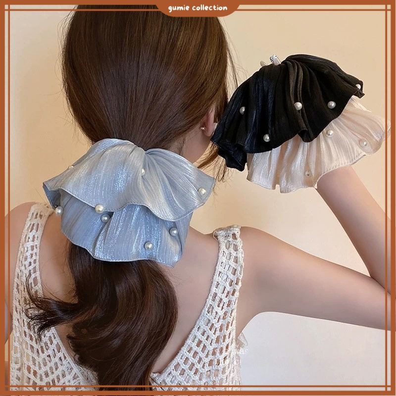 GC - PEARL FASHION SCRUNCHIE HAIR TIE / ELASTIC HAIR BUN PAIR