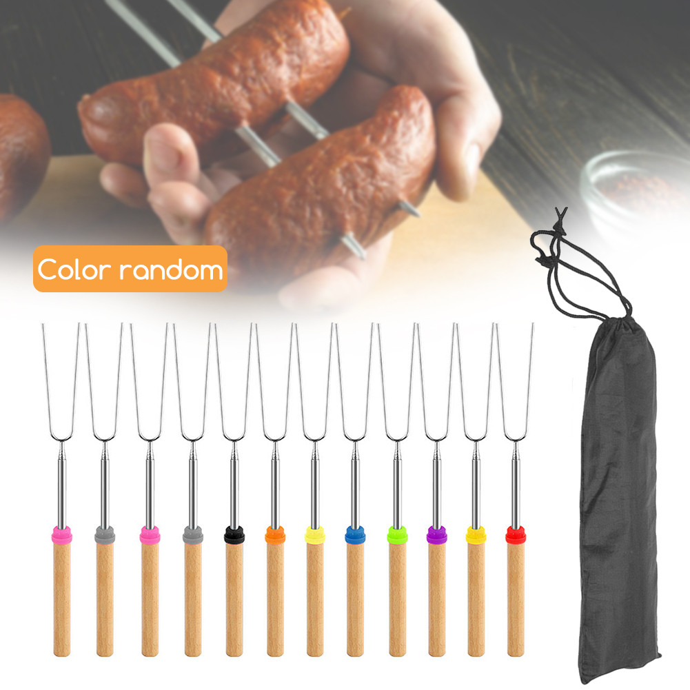Campfires Roasting Sticks Telescoping หมุน Smores Skewers Backyard BBQ