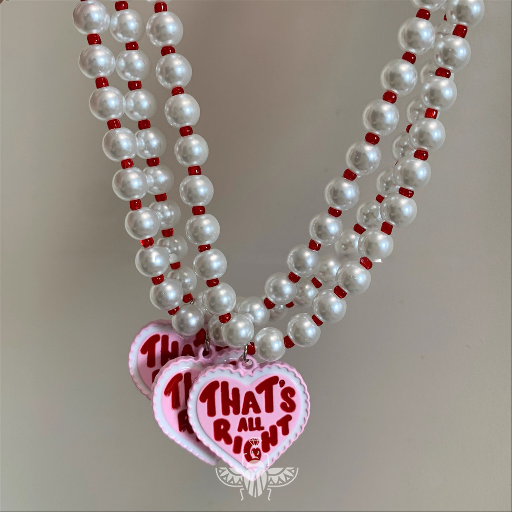 Y2K Pink Heart Letter Pearl Beaded สร้อยคอ Unisex Statement Piece