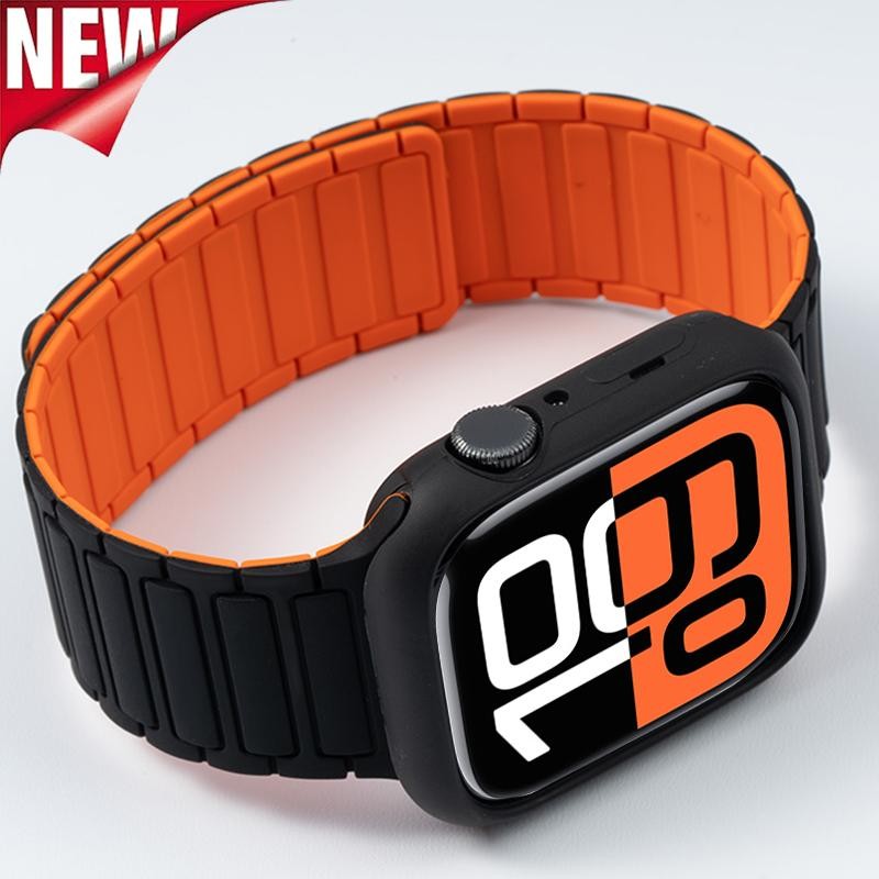 สายซิลิโคน + กรณีแม่เหล็ก Band TPU สําหรับ Apple Watch S10 46 มม.45 มม.44 มม.42 มม.41 มม.40 มม.IWatch Series 10 9 8 7 6 SE 5 4