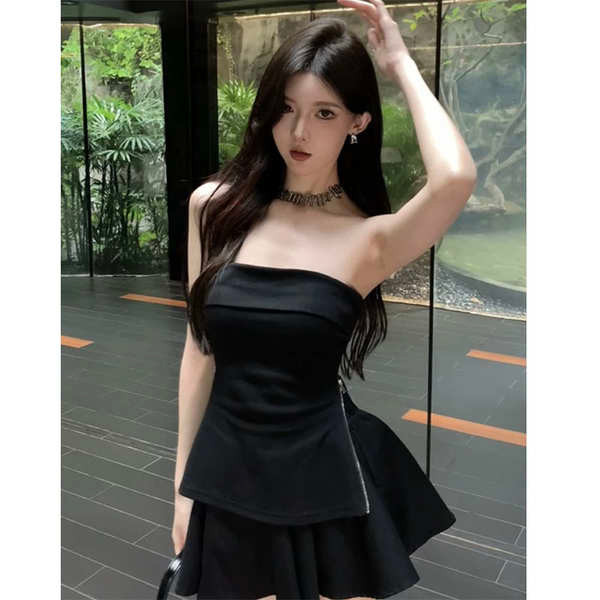 ชุดแฟชั่น เสื้อเกาะอก STRIVE UMiko สาวอ้วนดีไซน์สไตล์อเมริกันซิปเกาะอกสำหรับผู้หญิงชุดกระโปรงดอกไม้ฤ