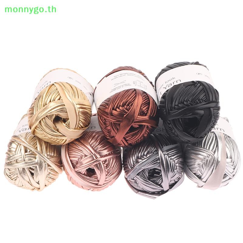 Monnygo 40 M/ม้วนหนังเทียมเงาโครเชต์เส้นด้ายผ้าเส้นด้ายถัก DIY ถักมือเส้นด้ายสําหรับกระเป๋าผ้าห่มเบาะ TH