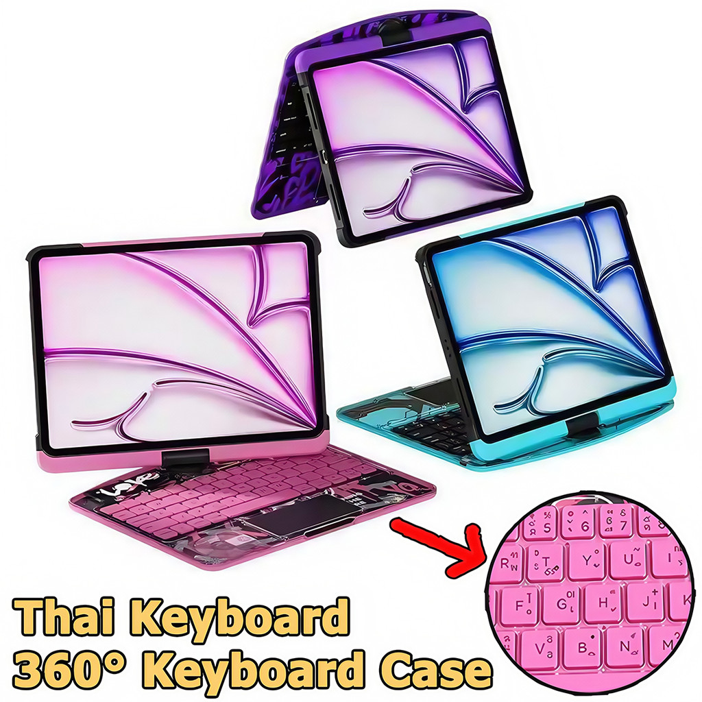 【หมุนได้360องศา❗】เคสคีย์บอร์ด พับได้ Thai keyboard สำหรับไอแพด gen9 gen8 gen7 gen10 gen11 Air6 Air5 Air4 Air3 Pro11 Pro12.9 Air11 Air13 pro10.5 ปรับเอนได้180องศา ขาว - ดำ เคสคีย์บอร์ดสำหรับไอแพด