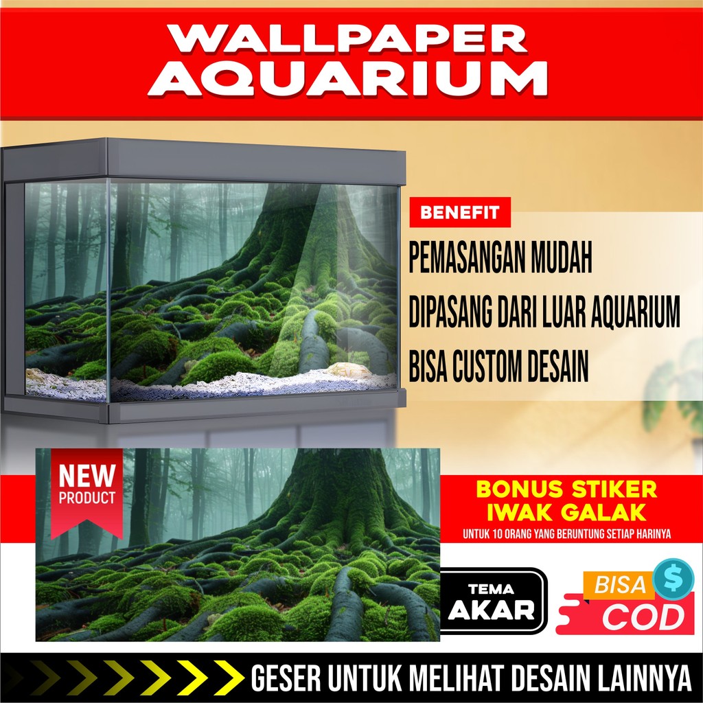 3D REAR AQUARIUM BACKGROUND WALLPAPER สติ๊กเกอร์รากฐานสินค้า CW2