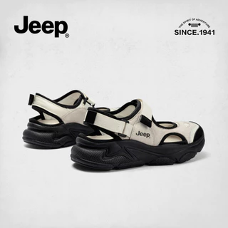 Jeep Mary Jane รองเท้าแตะโรมันผู้หญิงสวมใส่ด้านนอก Hollow Breathable กีฬา Toe-Covered รองเท้าแตะ สีดำ