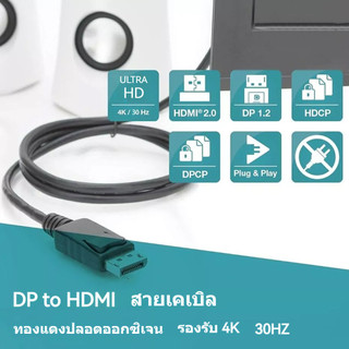 สาย DP to HDMI 4K 1.8M/3M สายแปลงสัญญาณ ภาพคมชัด ปลายชุบทอง ใช้กับจอ TV/PC