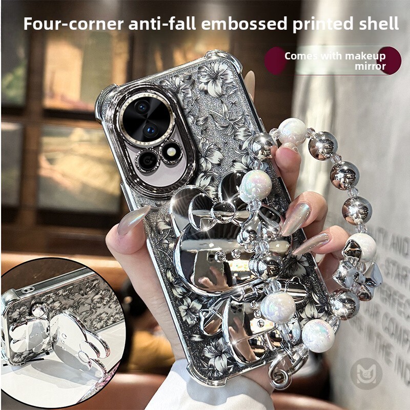 ปลอกสําหรับ Huawei Nova 13 12 11 10 Pro 11SE 12SE กระต่ายน่ารักกระจกแต่งหน้ากันกระแทกเคสโทรศัพท์พร้อมสายคล้อง