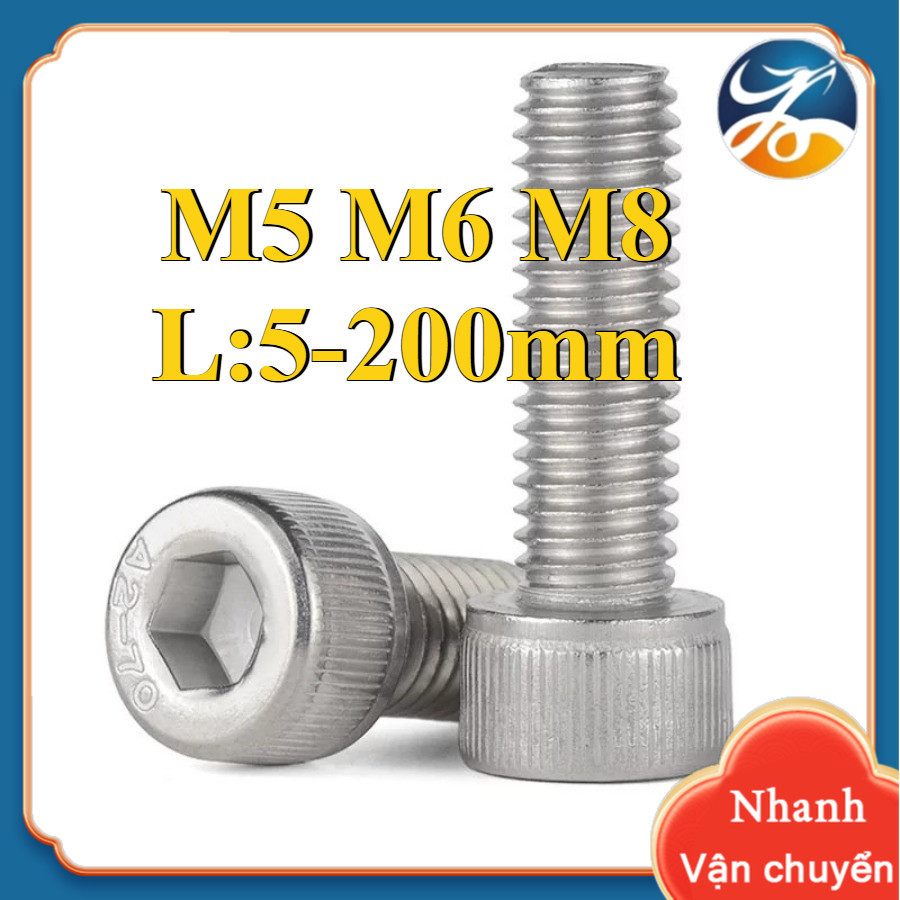 (YDY) น็อต สกรู หัวจม สแตนเลส 304 เกลียวมิล ตลอด หยาบ / Hex Socket Head Cap Machine Screw SUS304 M5/M6/M8 * L5-200mm (RM-TH-1)