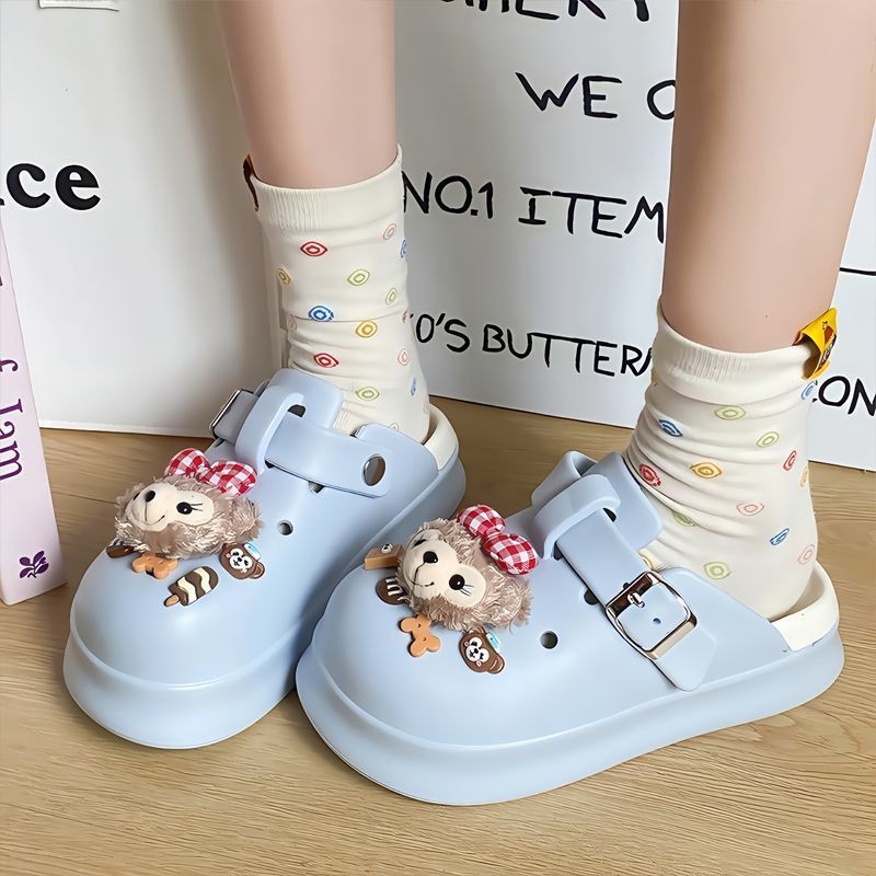 รองเท้าแตะผู้หญิงใหม่ น่ารัก ปิดนิ้วเท้า สำหรับกลางแจ้ง ฤดูร้อน กันลื่น พื้นหนา ระบายอากาศได้ - รูปที่ 4