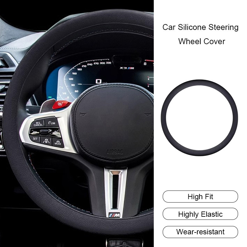 iuggyit ปลอกหุ้มพวงมาลัยรถยนต์ซิลิโคน ฝาครอบป้องกันยางยืด ภายในรถหลากสี ฝาครอบตกแต่งซิลิโคนสําหรับผู้ชายและผู้หญิง