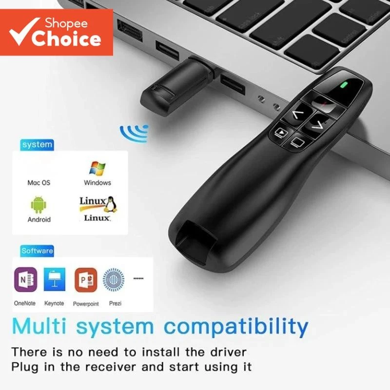 USB Wireless Presenter ตัวชี้เลเซอร์สีแดง 2.4 Ghz PPT ระยะไกลพร้อมตัวชี้มือถือสําหรับการนําเสนอ