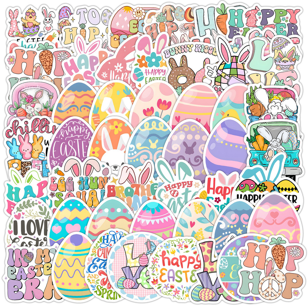 Creative Easter Doodle Decals - สติ๊กเกอร์ไวนิล 50 แผ่น BPA-Free สําหรับ Tech Aesthetics & Eco Brand