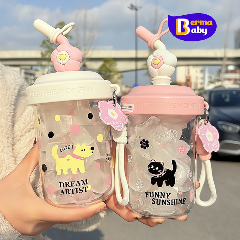 Berma Baby แก้วน้ำพกพา แก้วน้ำสไตล์มินิมอล น่ารัก ลายการ์ตูน ใช้ง่ายสไตล์สาวน้อยนักเรียน 580ml