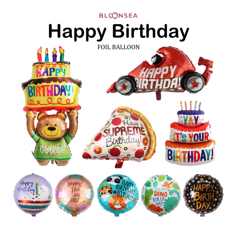 18 นิ้ว Happy Birthday Series 2025 ชุดลูกโป่งฟอยล์อลูมิเนียมเค้ก Topper Baby Shark Safari Anagram Su