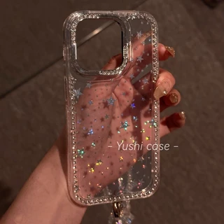 Huiwanju ใช้กับเคสโทรศัพท์มือถือ iPhone16promax 15 ใหม่ iphone14 เลเซอร์ดาว 13promax กลิตเตอร์ 12 อะคริลิค 11pro ผู้หญิง 16plus เพชรเต็มดาวป้องกันการตก 16E เคสป้องกัน