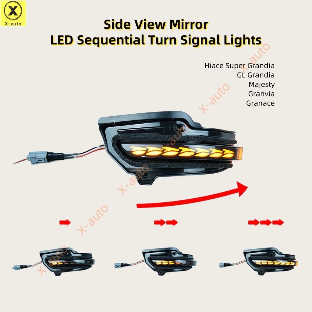 กระจกมองข้าง LED ไฟเลี้ยวตามลําดับ รองรับ Toyota Hiace Super Grandia, Majesty, Granvia, Granace - กระจกมองข้าง, กระจกปีก, กระจกมองหลัง