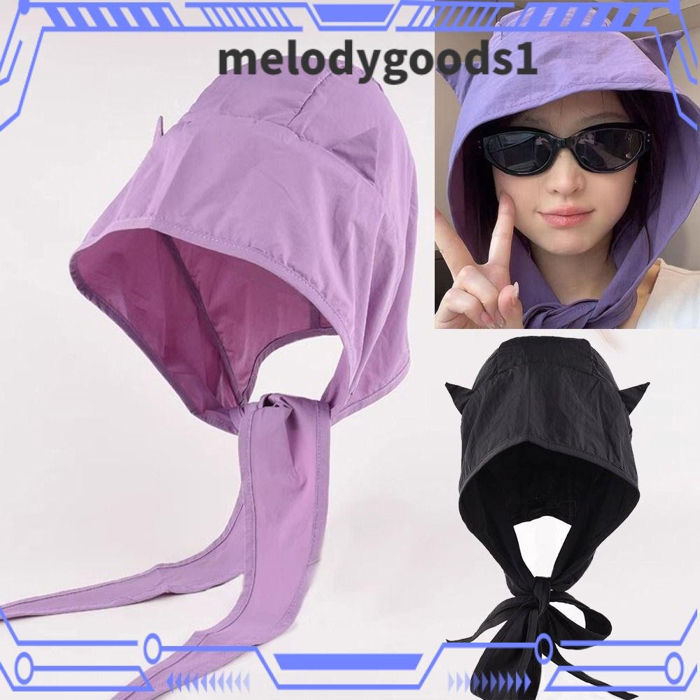MELODYGOODS หมวกปีศาจน้อย สไตล์เสื้อสวมหัวตลก ผ้าคลุมไหล่รูปร่าง Y2K สำหรับเด็กผู้หญิง