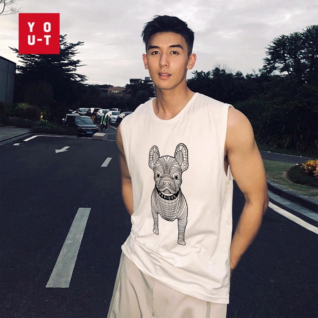 YT 💥 เสื้อยืดแขนกุดรุ่นใหม่ เย็น ฤดูร้อน คอกลม ผ้าคุณภาพสูง สวมใส่สบาย ผ้าฝ้าย 100% ลาย DOG BASIQUE พร้อมส่งจากไทยครับ
