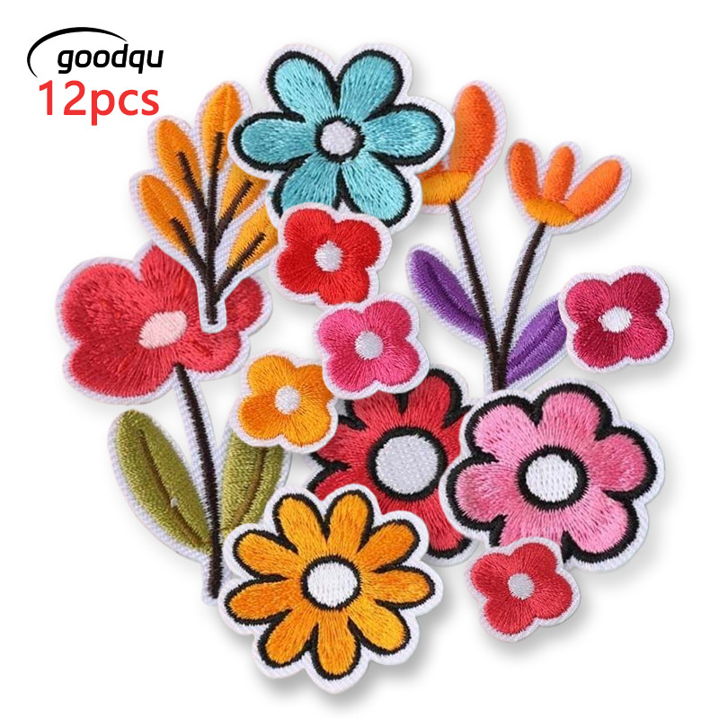 12pcs ดอกไม้เย็บเหล็กบน_patch_สําหรับเสื้อผ้าน่ารักปักเด็กผู้หญิงแพ็คผ้า_diy_bordados_แจ็คเก็ตอะนิเมะความร้อน