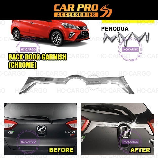 HC Cargo Perodua Myvi 2018 - 2025 อุปกรณ์ตกแต่งประตูด้านหลัง - สแตนเลส
