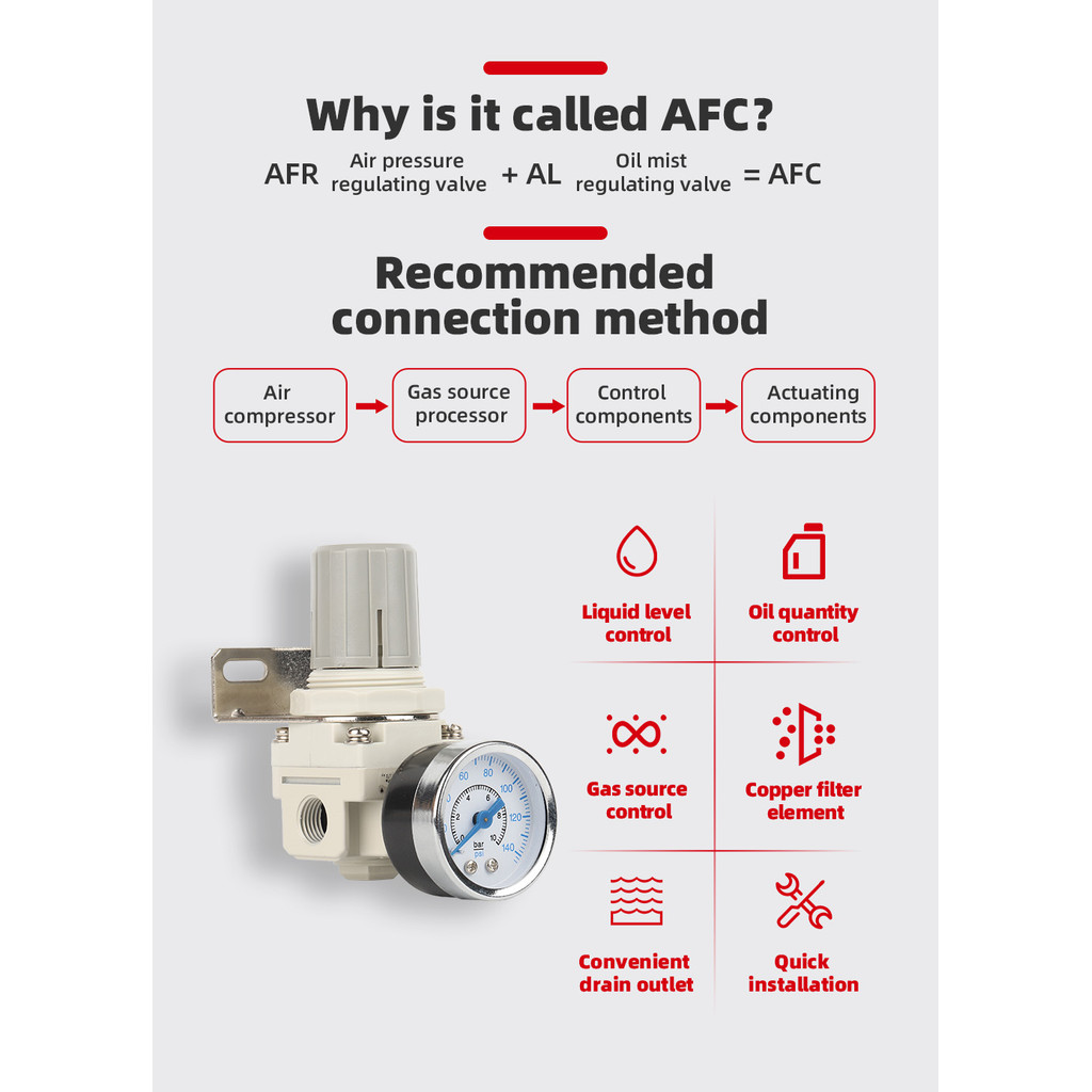 วาล์วควบคุมความดันอากาศคุณภาพสูง อาร์2000-02 หน่วยรักษาเครื่องอัดอากาศลดแรงดัน - รูปที่ 6