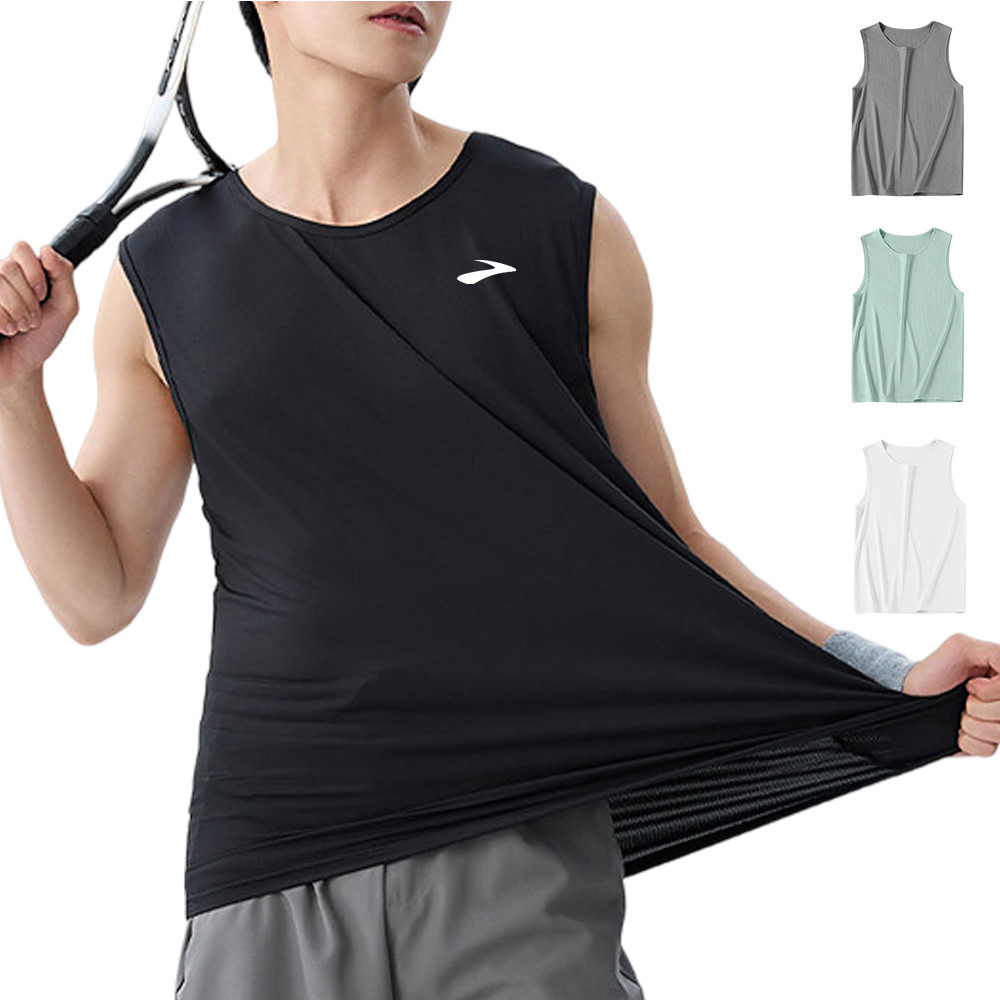 กรีฑาวิ่งเสื้อกล้ามผู้ชายฟิตเนสแขนกุด