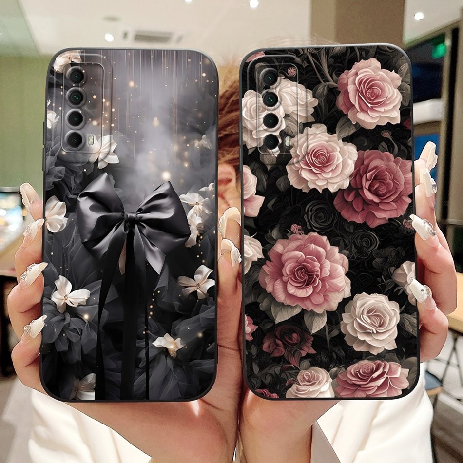 สําหรับ Huawei P สมาร์ท 2021 PPA-LX1 PPA-LX2 / Y7a PPA-LX3 โบว์สวย Rose ภาพวาดเลนส์ป้องกันซิลิโคนนุ่