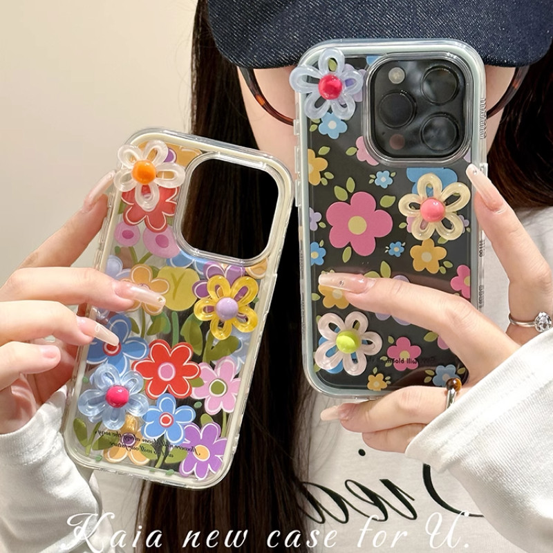 Huiwanju สี graffiti ดอกไม้สามมิติเหมาะสําหรับ iPhone16promax เคสโทรศัพท์มือถือ ip13 ใหม่ 15 ผู้หญิง