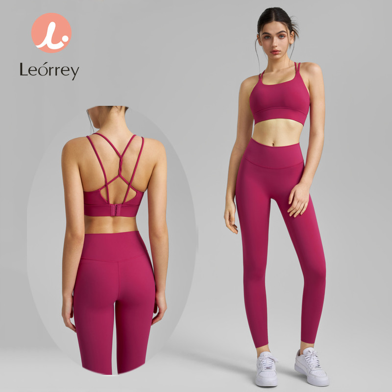Leorrey-ชุดชั้นในกีฬา 2 ชิ้น พร้อมกางเกงเลกกิ้งโยคะ เสื้อกั๊กโยคะดูดซับแรงกระแทก ชุดกีฬา