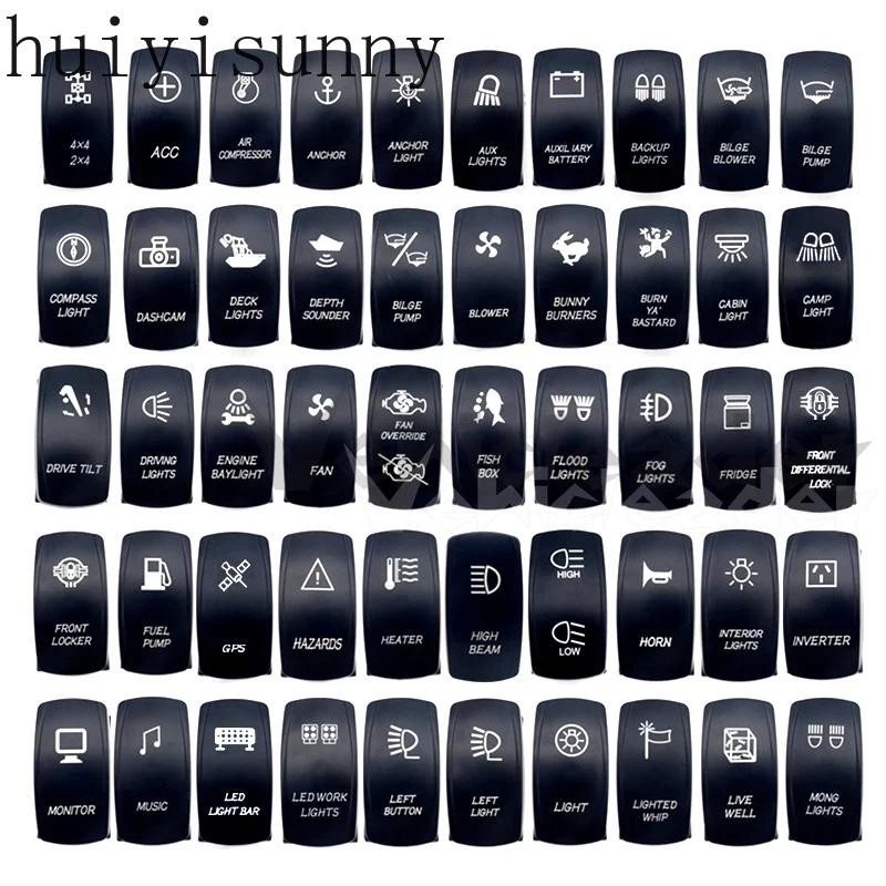 HYS Universal 12V 24V Marine Boat Rocker Switch Toggle 5Pin SPST / 7Pin DPDT สวิตช์เปิด-ปิดพร้อมไฟ LED สีฟ้าสําหรับรถยนต์รถบรรทุก Marine