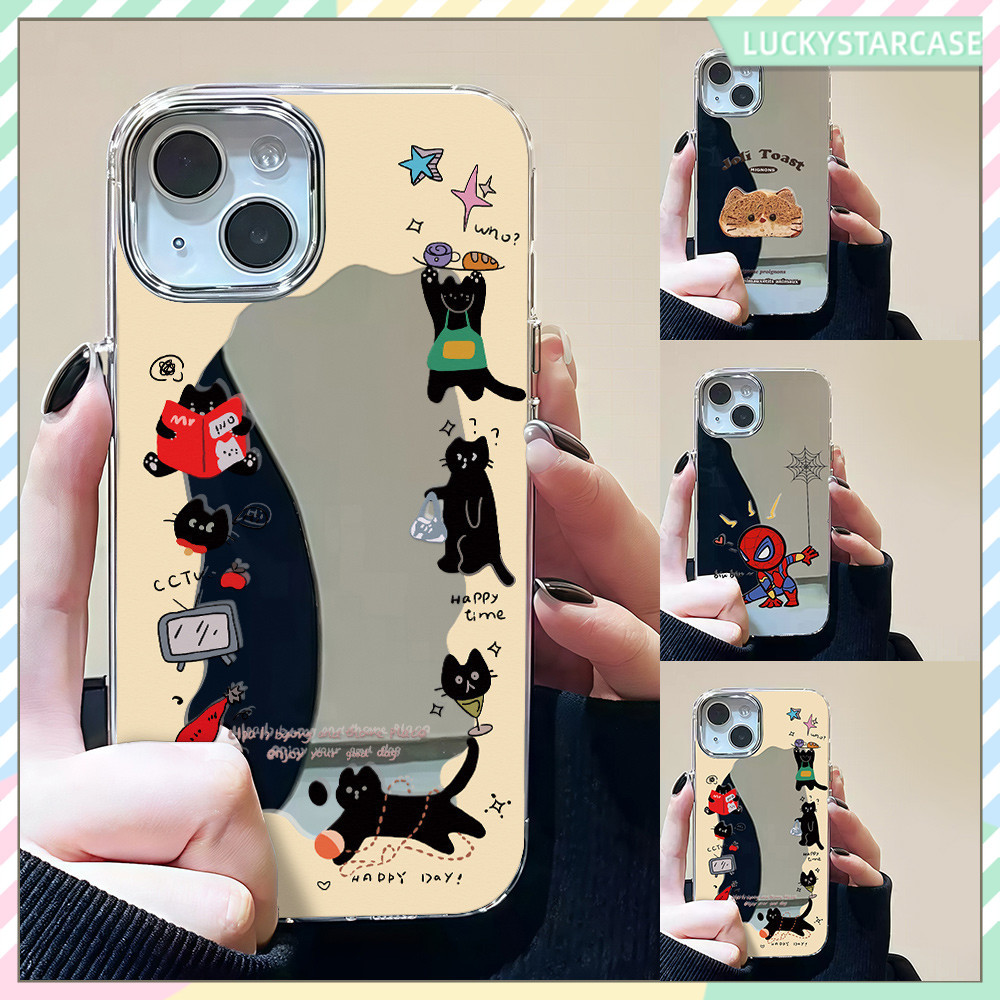 🚚COD🚚 เคสแบบกระจกมิเรอร์ เคส แมวน่ารัก Spiderman For IPhone 16 15 14 13 12 7 8PLUS 11 Pro 16 Promax XR XS Max เคสไอโฟน11