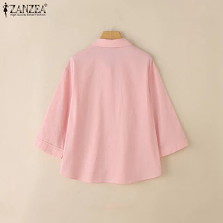 ZANZEA ซานเซีย แฟชั่นสตรีเกาหลีลําลองพลิกคอแขนเสื้อสีบริสุทธิ์