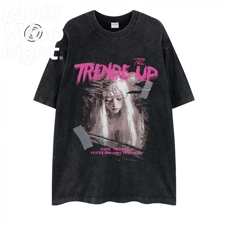 （จัดส่งตลอด 24 ชั่วโมง）HY เสื้อยืดฟอก oversize ผ้าฝ้าย100% โอเวอร์ไซซ์ สีดําเข้ม เรโทร เสื้อฟอกวินเทจ#T1503