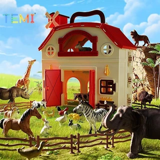 TEMI สัตว์ของเล่นเด็กยางที่สมจริงสัตว์ป่าการเรียนรู้ความรู้ความเข้าใจชุดสมจริงรุ่น Jungle Zoo ของเล่น