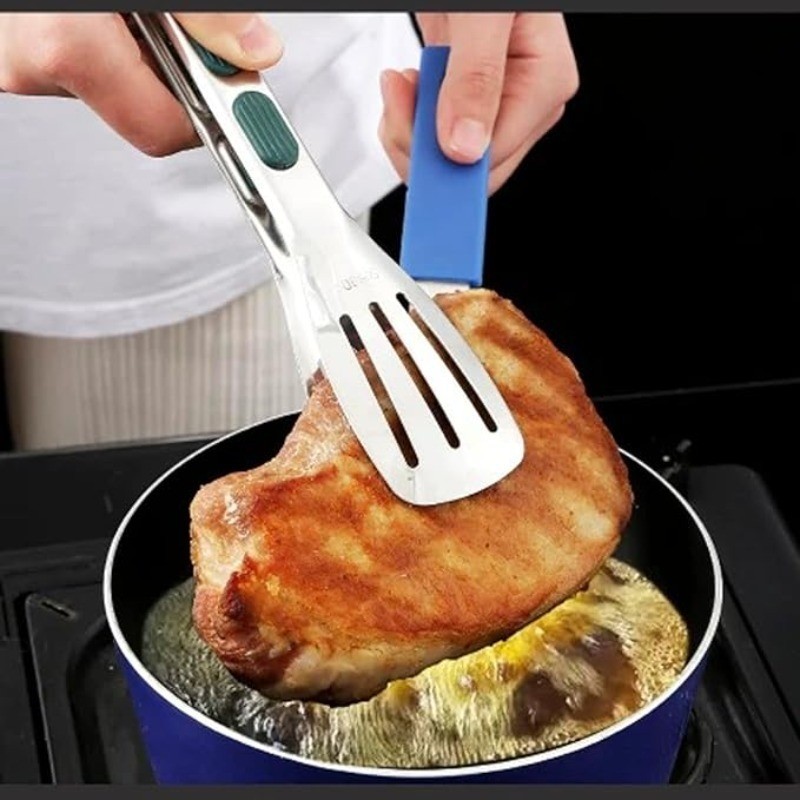 คลิปหนีบอาหารสแตนเลส 7/9/12 นิ้ว - ด้ามจับกันลื่นซิลิโคน บาร์บีคิว ตอง -เครื่องมืออบในครัว,1/3ชิ้น - รูปที่ 2