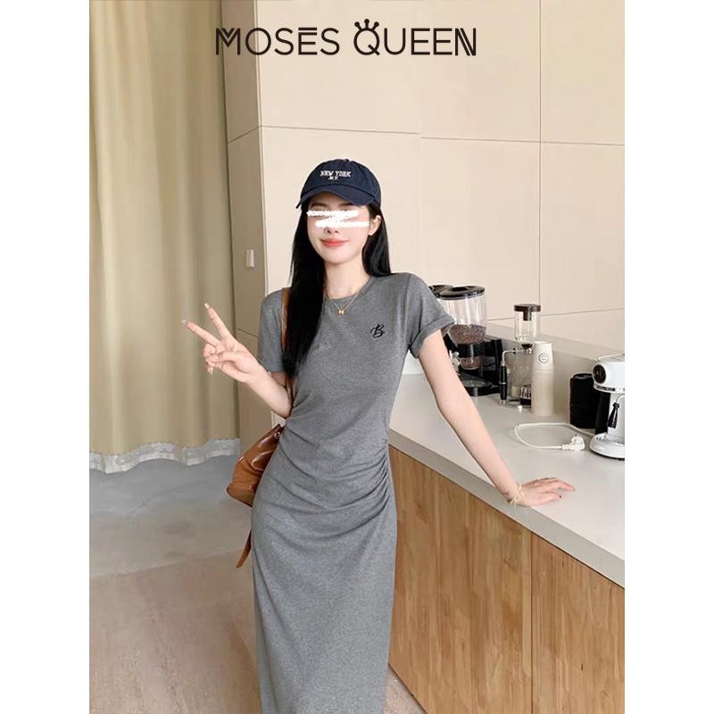 MosesQueen แฟชั่น Fishtail ชุดเดรสสีดำห่อสะโพก 2025 ชุดเดรสฝรั่งเศสทรงเข้ารูปเอวฤดูร้อน #63071