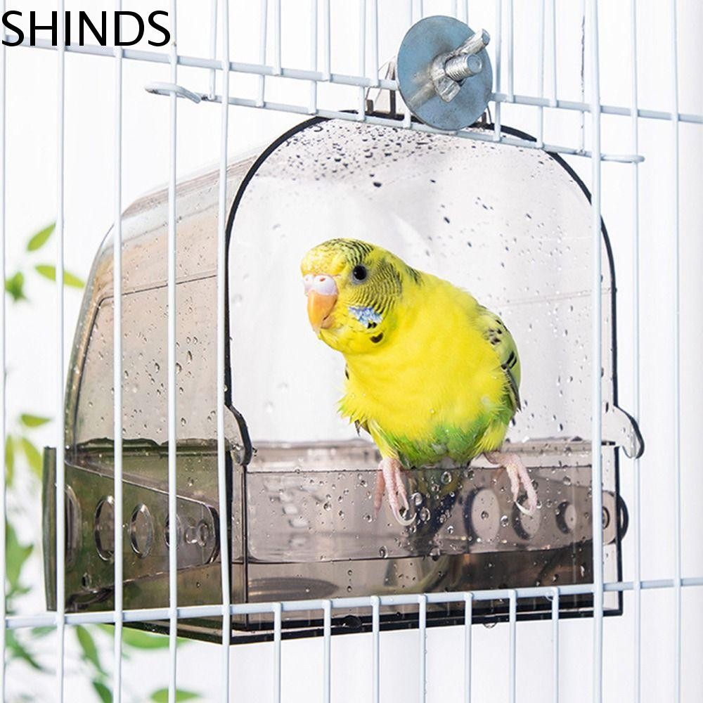 SHINDS Bird Shower Box, อ่างอาบน้ํานกแก้วกันลื่นมัลติฟังก์ชั่น, ติดผนังที่ใช้งานได้จริงลิ้นชักพลาสติกสไตล์ Bird Bath Box กรงสัตว์เลี้ยง