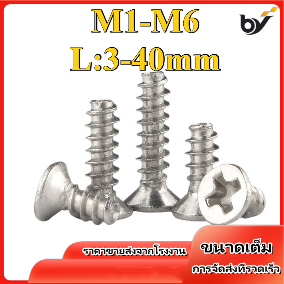 [FSBY] หัวเรียบ แฉก F+ น็อต + ขันพลาสติก สแตนเลส 304 เกลียวปล่อย ปลายตัด ผ่าปลาย  / Flat Head Phillip Type-BT M1-M6 * L3-40mm (FSBY-RM-TH-1)
