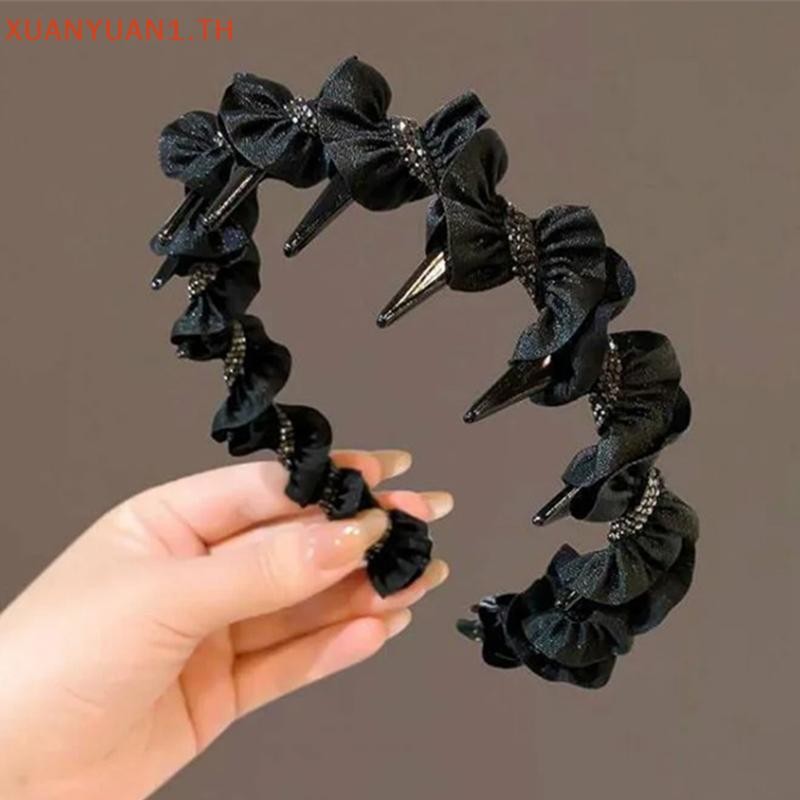 XUAN ck Elegant Hairbands Rhinestone ลูกไม้ Twine ผม Hoop ฟัน Anti-slip เครื่องประดับผมสาวเกาหลีผ้าโพกศีรษะ TH