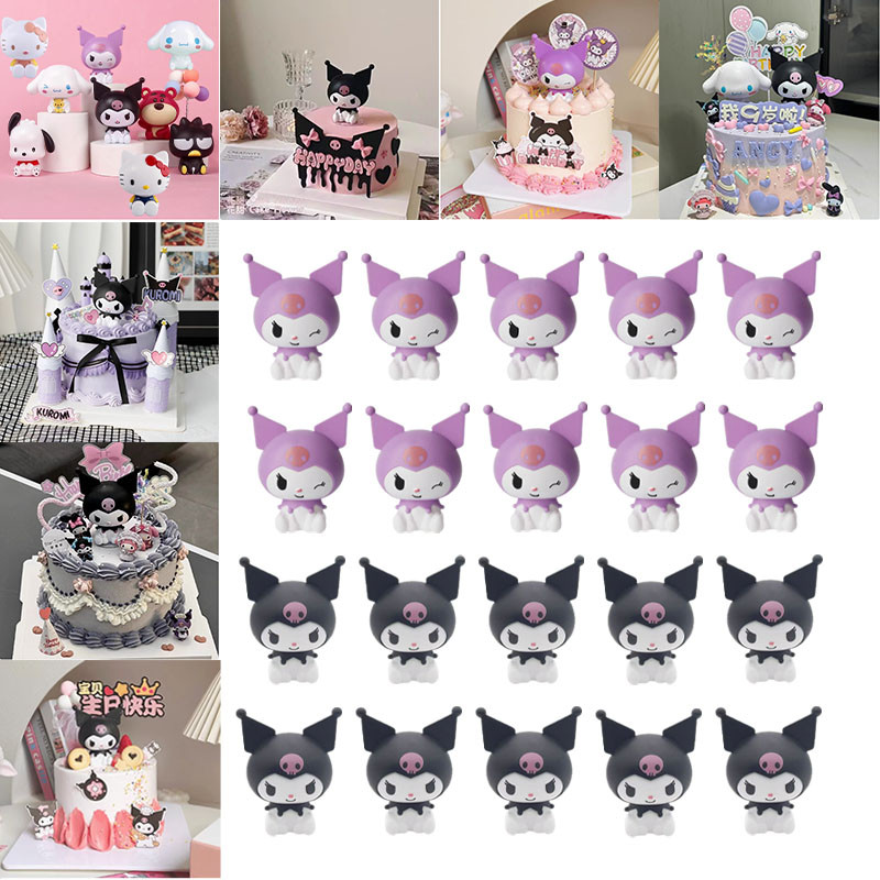 10 ชิ้น Kuromi Series เครื่องประดับตกแต่งเค้กสีดําสีชมพู Theme โบว์อะคริลิคเบเกอรี่ Plugin
