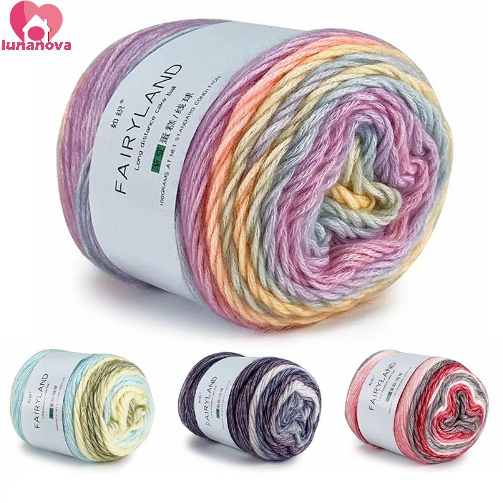 LUNANOVA Rainbow Woollen Yarn, เส้นด้ายเค้กสีไล่ระดับสี 100 กรัม, เส้นด้ายผสมแฟนซีผ้าฝ้ายสบายทอมือเส้นด้ายหลากสีเด็ก