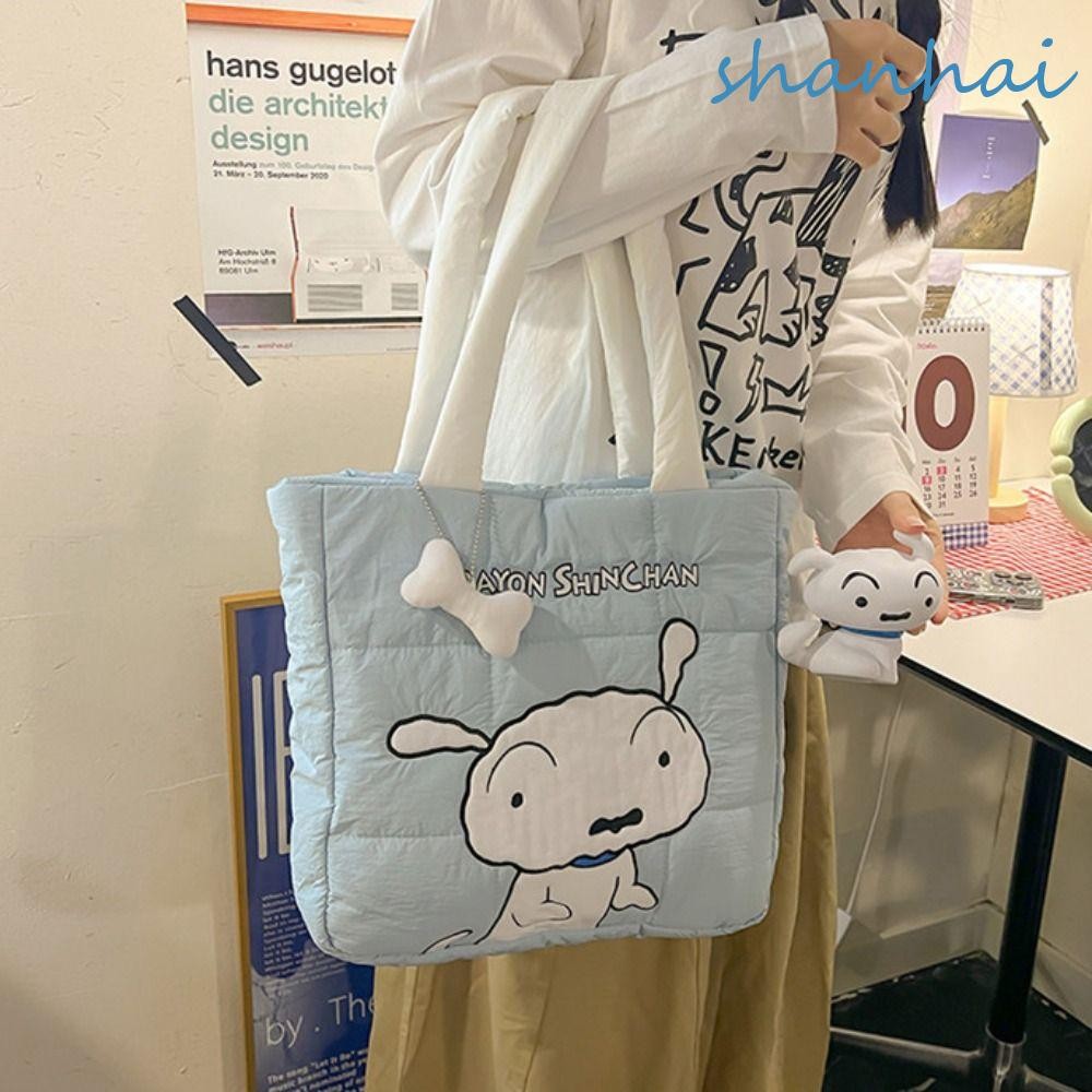 SHANHAI Down Cloth Tote Bag,พิมพ์กระเป๋านักเรียนเครยอนชินจังกระเป๋าสะพาย,แฟชั่นนักเรียนกระเป๋าเป้สะพายหลังCommuteความจุขนาดใหญ่น่ารักการ์ตูนผ้ากระเป๋าถือหญิง