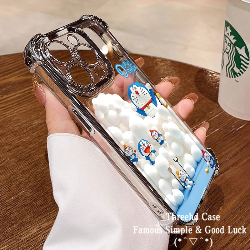 ปลอกสําหรับ infinix Smart 9 9HD 8 7 Hot 40Pro 40i 50i 30i Tecno Spark 20C 10C 30C Go 2024 หมายเหตุ 30 40 PRo + ร้อน 11Play สี่มุม Anti Fall การ์ตูน Cloud Doraemon กรณีฝาครอบ