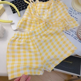 พร้อมส่ง ชุดเซ็ตเสื้อ+กางเกง เสื้อเด็กผู้หญิง ชุดเซ็ทเด็ก ลายสก็อตสีพาสเทลสวยหวาน ใสเย็นๆเบาๆสบายๆ "DA-M"