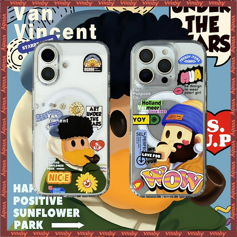 การ์ตูน Van Gogh นิตยสารสไตล์ป้าย Lucency แม่เหล็กเคสโทรศัพท์เหมาะสําหรับ IPhone17 AIR 16 16P 16PM 15 15P 15PM 14 14P 13 13Pro 13PM 12 12P 12PM 11 11P XR MAX 7 16E 16Plus
