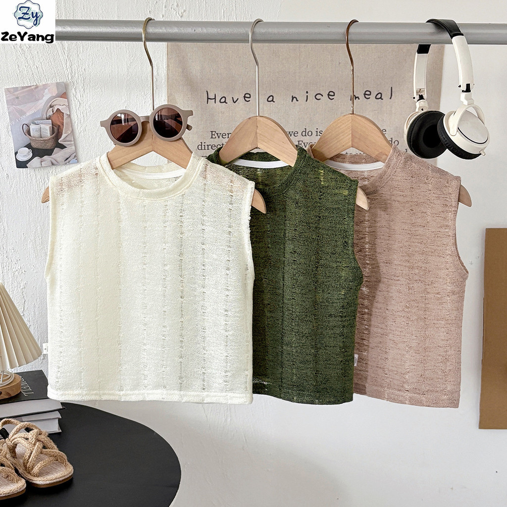 [ZY] 70-150 พร้อมสต็อกเด็กเสื้อกั๊กกลวงระบายอากาศลําลองแขนกุด T Baby หล่อรอบคอ T Simple All-Match Top เสื้อผ้าเด็กแฟชั่นจัดส่งที่รวดเร็ว