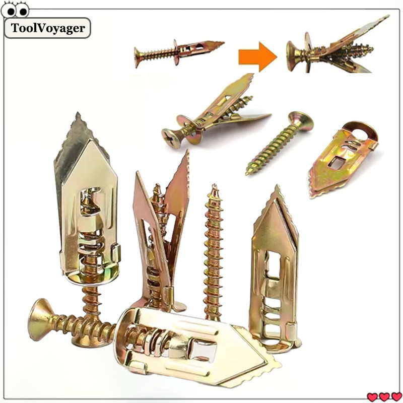 100 ชิ้นผีเสื้อ Anchor Bolts เจาะสกรูขยายค้อนโลหะ Drywall Anchors