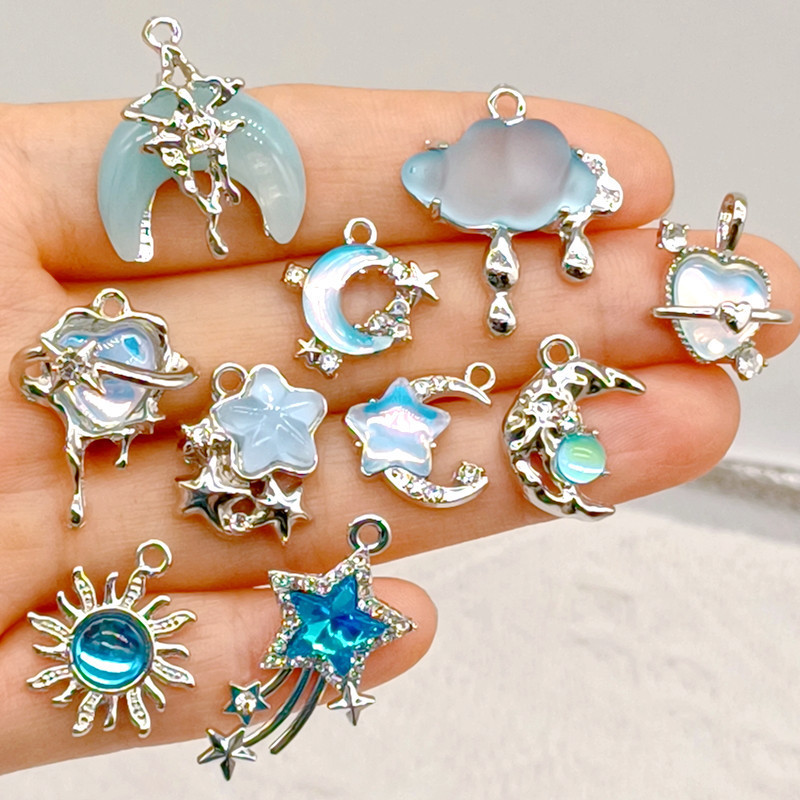 [Ocean Blue Series] Alloy Love Heart Butterfly Cloud Moon Pendant diy Handmade Bracelet Necklace Accessories Sea