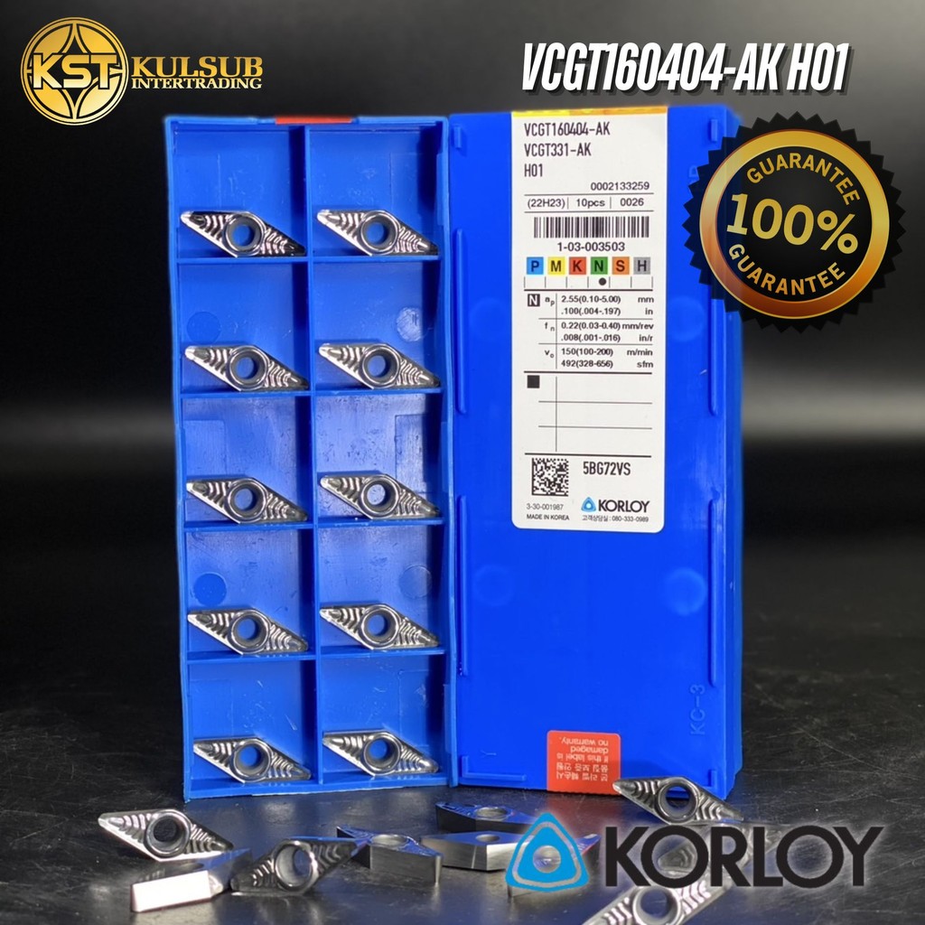 korloy เม็ดมีด เม็ดมีดInsert VCGT160404 VCGT160408 VCGT160412-AK H01 เม็ดมีดกลึงอะลูมิเนียม แท้100%